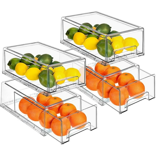 Fridge Drawers Clear Stackable Pull Out Refrigerator Organizer Bins