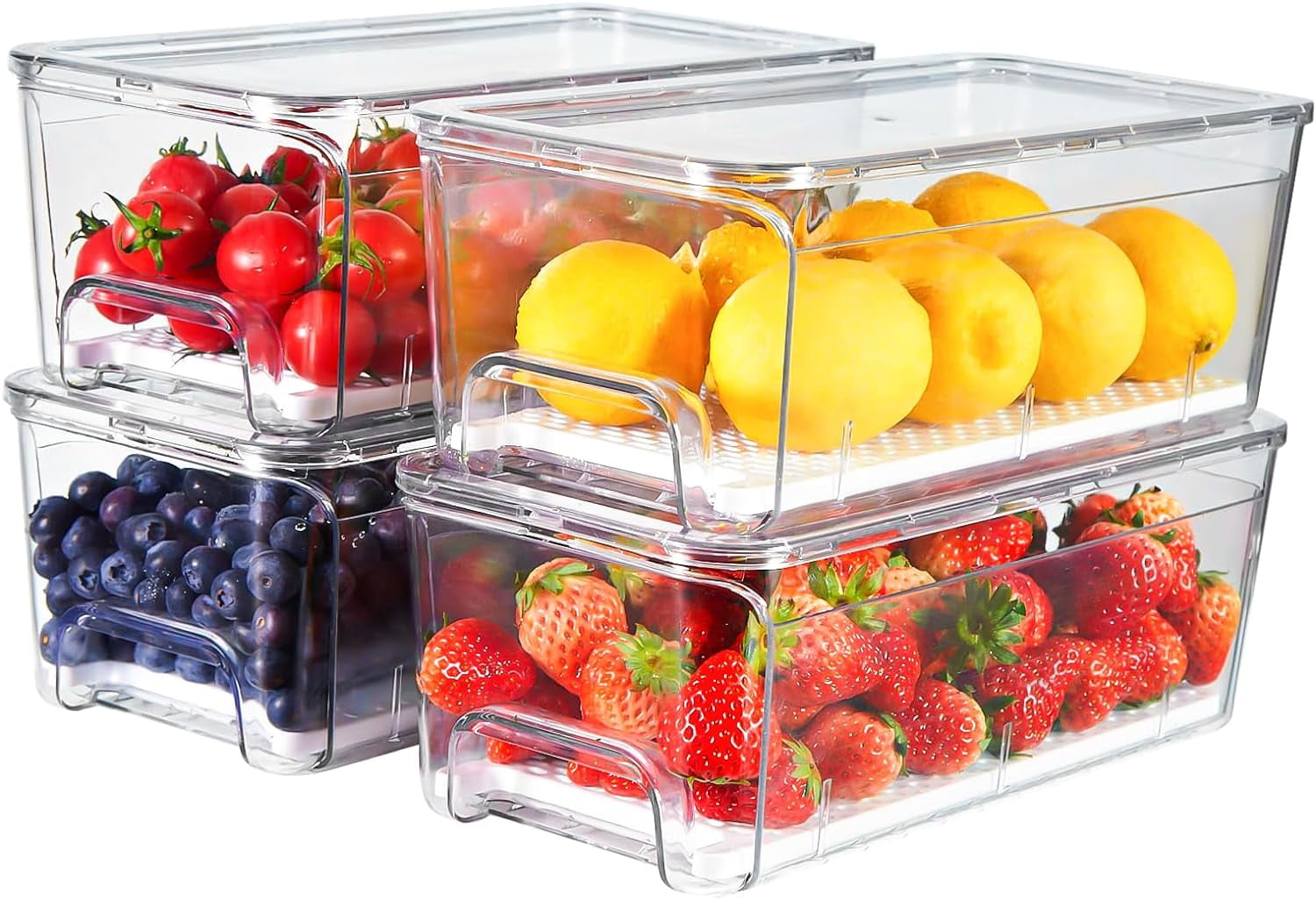 Fridge Drawers Organizer Bins, Clear Stackable Pull Out Refrigerator