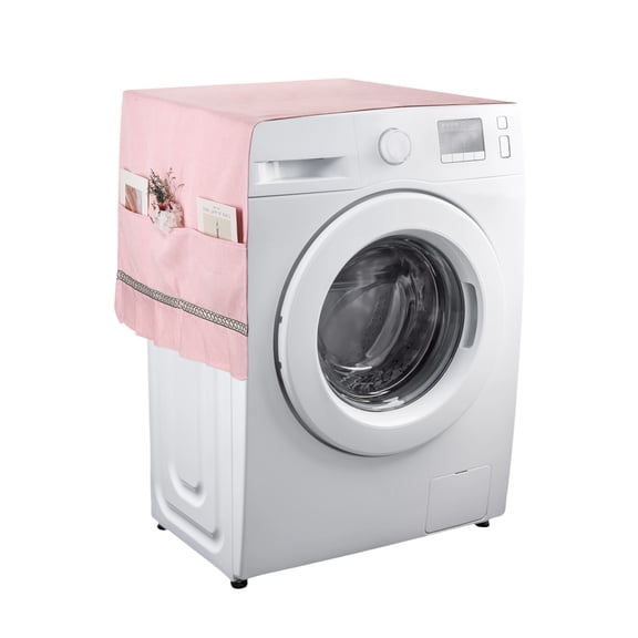 Fridge Dust Cover 53" x 21"- Dustproof, Anti-Slip Washer and Dryer Top Cover with Storage Pockets Machine Cover for Laundry Kitchen, Ruffle Pink