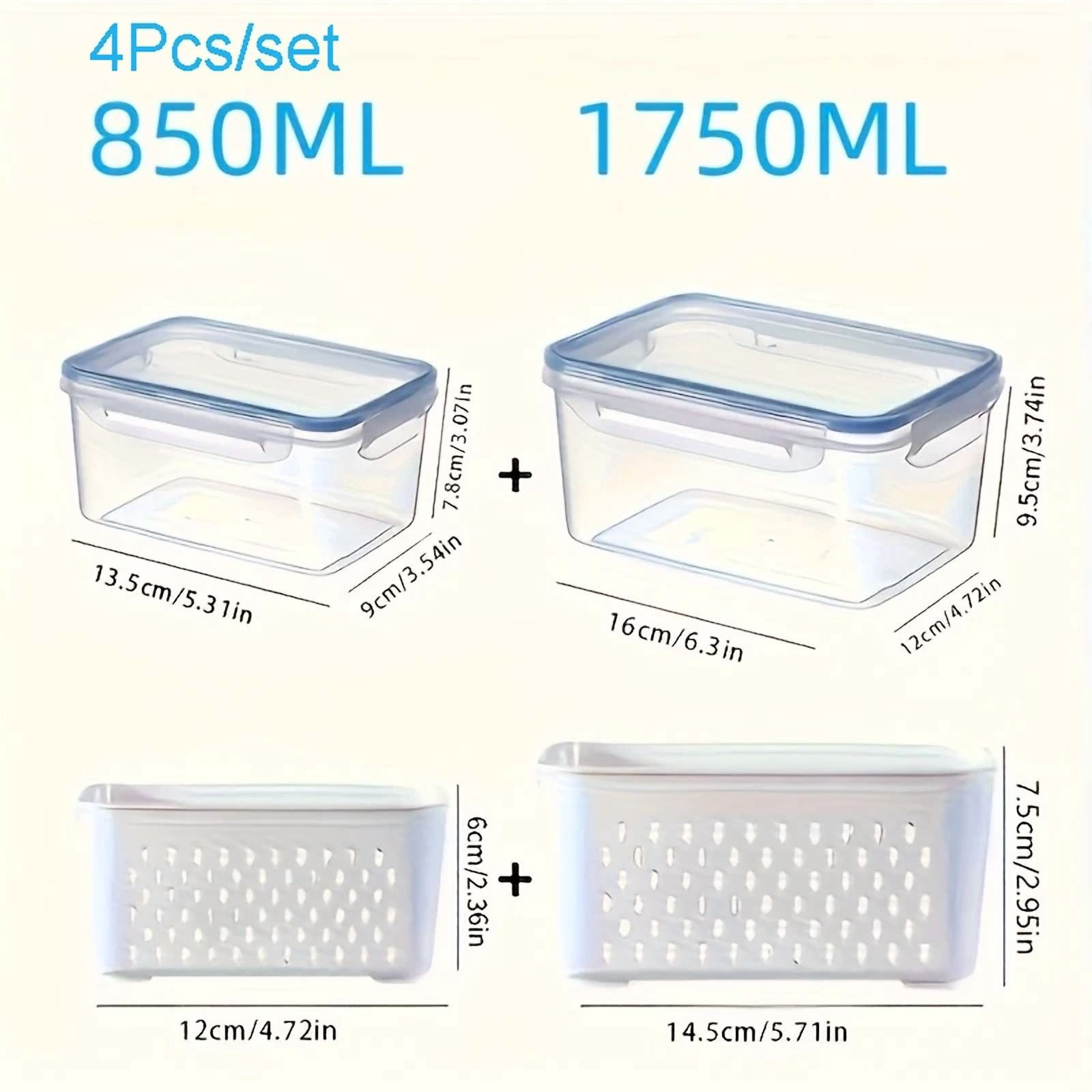 Fridge Food Storage Container Set with Lids with Strainer,Plastic Fresh Produce Saver Vegetable Fruit Meat Storage Organization