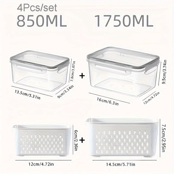 Fridge Food Storage Container Set with Lids with Strainer,Plastic Fresh Produce Saver Vegetable Fruit Meat Storage Organization