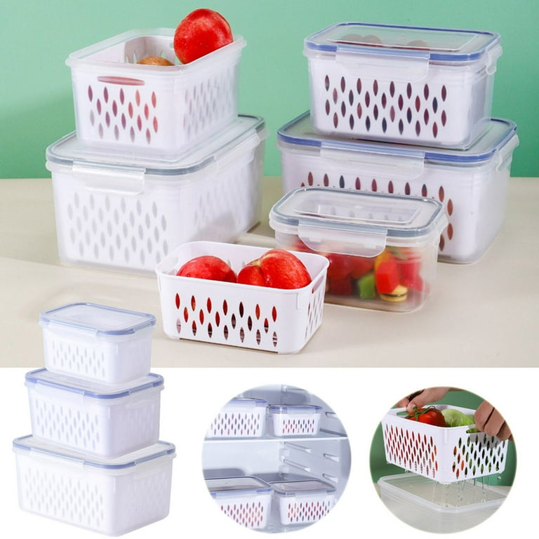 Fridge Food Storage Container with Lids Plastic Fresh Produce Saver  Vegetable Fruit Meat Storage Organization Kitchen Refrigerator Organizers  Bins 
