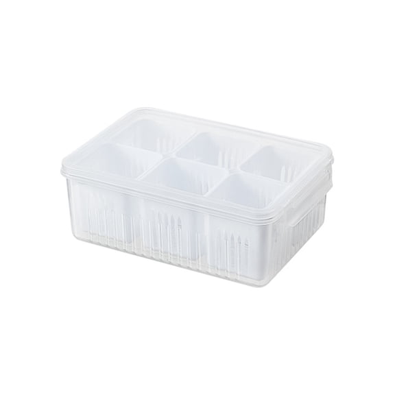 Fridge Food Storage Containers with Lids Airtight Refrigerator Food Fresh Box with 6 Pcs Detachable Drain Basket Vegetables Sealed Keeper for Ginger Garlic Onion