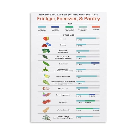 Fridge Freezer Pantry Storage Temp Chart Poster Canvas Painting Food Safety Guide Kitchen Cooking Rules Danger Zone 40F 140F Wall Art for Home Decor