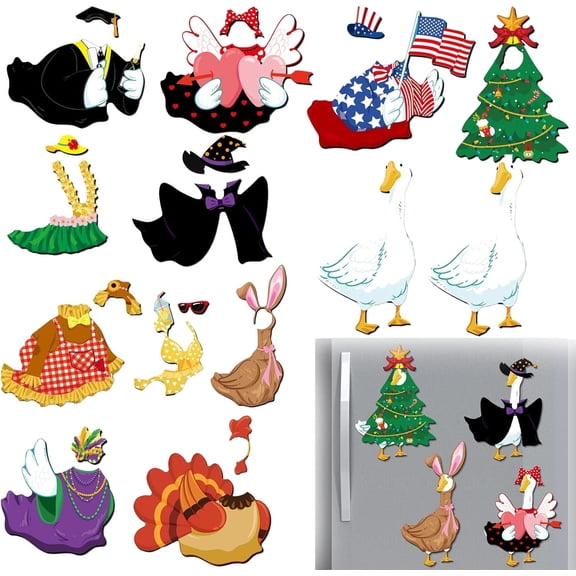 Fridge Goose Magnets Featuring Outfits, 11PCS Dress Up Set For Car&Refrigerators