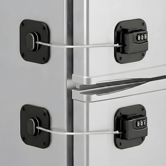 Fridge Lock, 2 PCS Refrigerator Lock for Freezer,Cabinets and Drawers,Air Fryer,Doors,Combination Code,Heavy Duty with Adhesive Backing, Easy Install,No Keys Needed Black