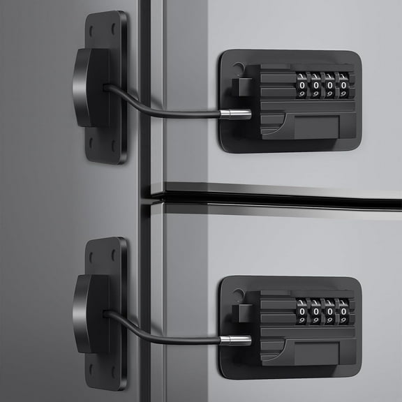 Fridge Lock (2 Pack), Heavy Duty Combination Refrigerator Lock, for Fridge, Cabinets, Window and Child Locks for Cabinets and Drawers, Strong Non-Marking Adhesive No Drilling (Black)