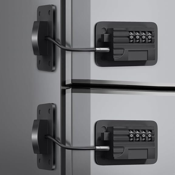 ABCISI Fridge Lock (2 Pack), Heavy Duty Combination Refrigerator Lock, for Fridge, Cabinets, Window and Child Locks for Cabinets and Drawers, Strong Non-Marking Adhesive No Drilling (Black)