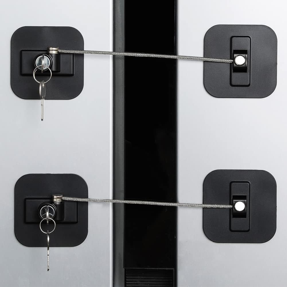 Fridge Lock,2 Pack Refrigerator Locks with Keys,Freezer Lock and Child Safety Cabinet Lock,Black