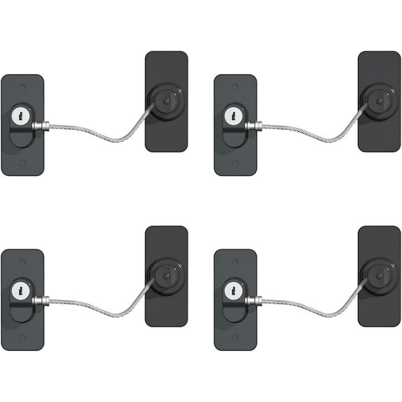 Fridge Lock (4 Pack),Refrigerator Lock with Keys,for Fridge, Cabinet Locks, Drawers, Dishwasher, Toilet and Child Safety Cabinet Locks, Traceless Adhesive No Drilling (Black)