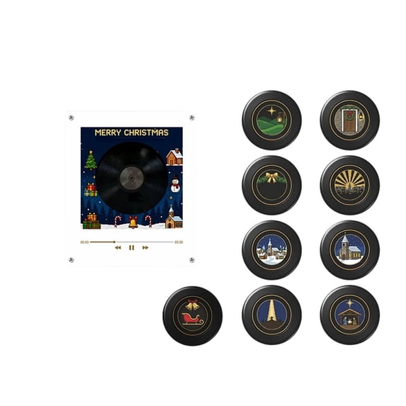 Fridge Music Player Set With 9 Vinyl Style Discs And Usb C Mini Vinyl Record Player-Inspired Music Box With 9 Nfc Discs For Christmas Decor And Gifting(set 1)