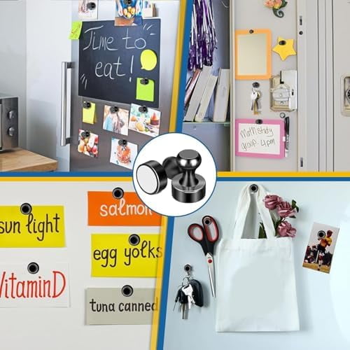 Fridge Magnets 12Pcs Refrigerator Whiteboard Small Strong Magnet Classroom Kitchen Accessories Decorative Locker Set Decor Must Haves Office Calendar Refrigerador Magnetic Cute Crafts Black