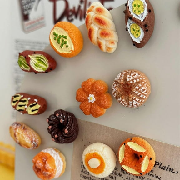 Fridge Magnets Set - 12 Mini Bread-Themed Magnet Cute Magnetic Refrigerator Accessories Small Decorative Kitchen Magnets for Notes, Photos and Organization