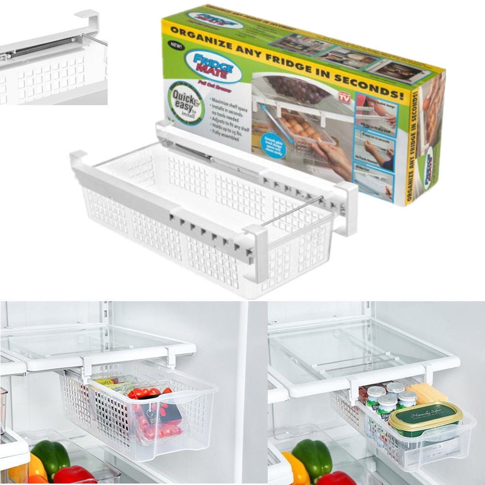 PIKADINGNIS Refrigerator Drawers, 2-PACK Pull Out Refrigerator Storage  Drawers, Mini Fridge Organizer Bins with Handle, Fit for Fridge Shelf Under  0.6 (4-grid) Dividers Are Removable 