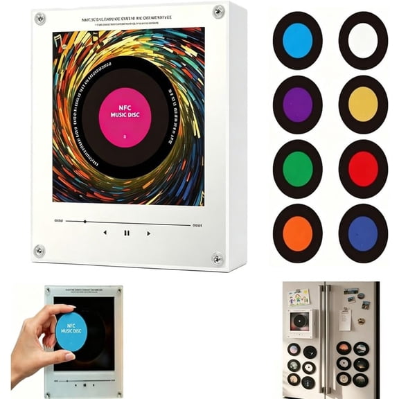 Fridge Music Player with Magnetic Mount, Bluetooth Speaker and NFC Music Playback, Rechargeable Mini Audio Player for Kitchen, Office & Dorm