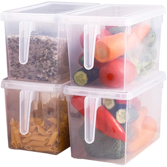 Fridge Organizer, 4 Pack Refrigerator Organizer Bins, Clear with Handle & Lid, Fruit Containers for Fridge, Fridge Storage to Keep for , Vegetables, 5L