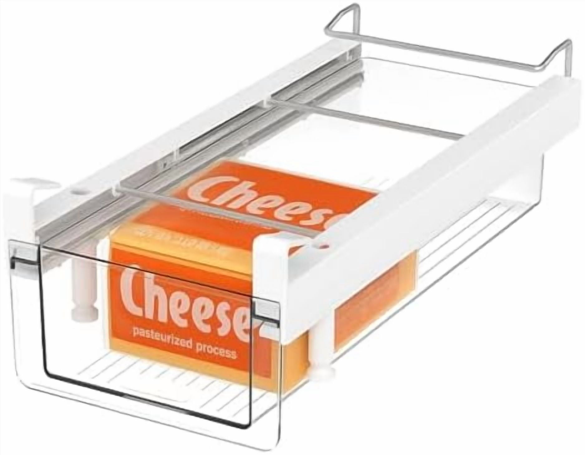 Fridge Organizer Drawer, Clear Plastic Fridge Organizer Bins, Add on Refrigerator Drawer,Fridge Storage Container Under Shelf Holder for Fruit, Vegetable, Meat, Cheese, Easy to Install-M