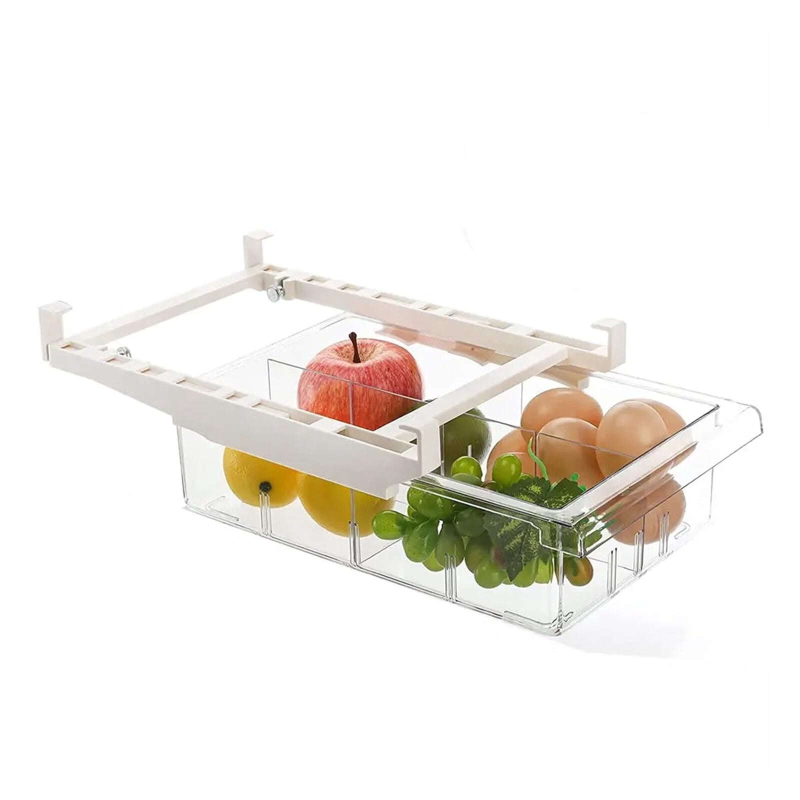Fridge Organizer Drawer, Refrigerator Drawer Organizer, Pull Out with Handle,Pull Out Shelf Storage Transparent Organizer for Egg,Fruit,Vegetable,Seafood,Beef-4 compartments