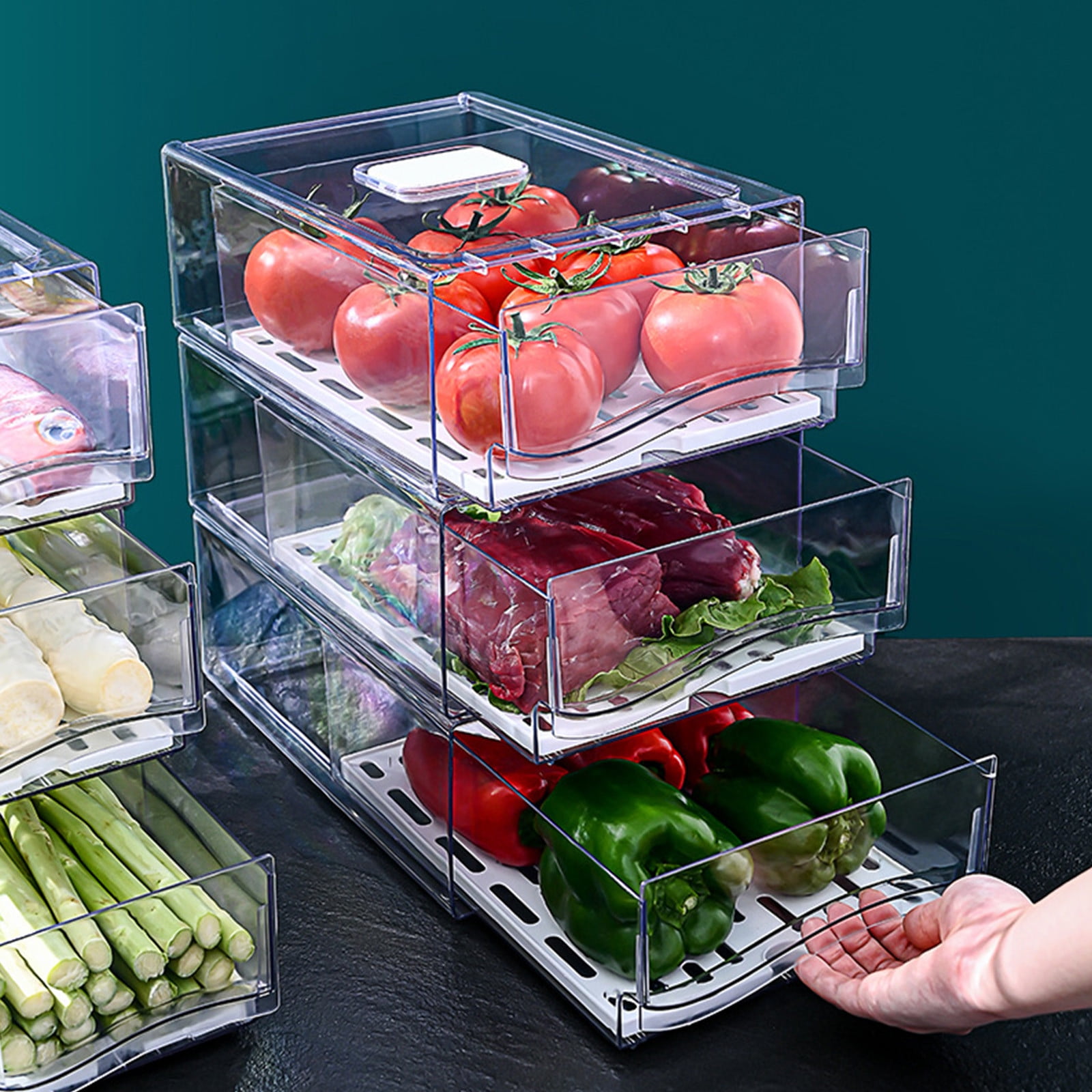 Fridge Organizer Stackable Refrigerator Organizer Bins Reusable Food Storage Containers Fridge Drawer Organizer In Home Kitchen Barbecue Shop Restaurant