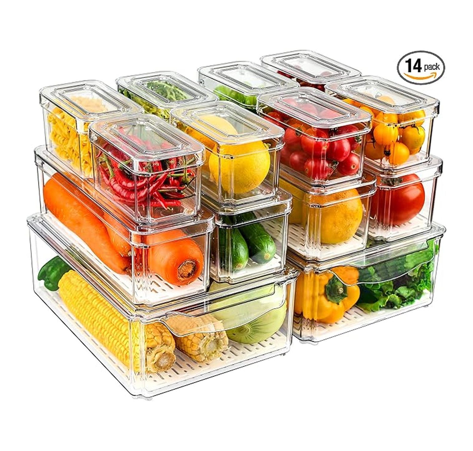Image result for Fridge Organizers 14 Pack, Refrigerator Storage Bins with Lids, BPA ...