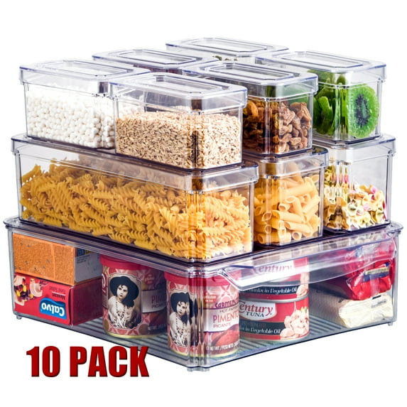 Fridge Organizers and Storage, Refrigerator Organizer with Lids, Clear Organization Bins Plastic Storage Containers for Kitchen Food Drinks Fruits, 10 Pcs