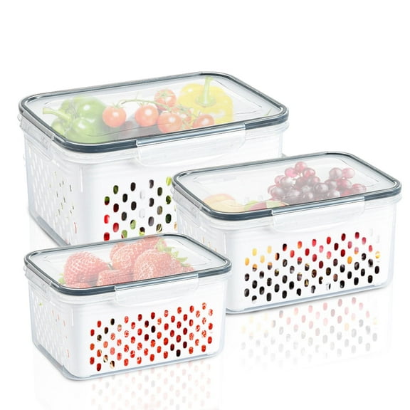 Fridge Organizers and Storage Refrigerator Organizer with Lids and Colanders Fruit Vegetable Container Storage 3 Pack
