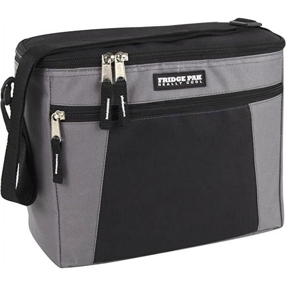 Fridge Pak, 12 Can Large Capacity Can Cooler Insulated Adult Lunch Bag - Black