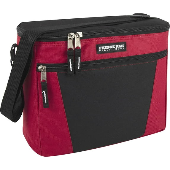Fridge Pak, 12 Can Large Capacity Unisex Insulated Lunch Box Cooler Bag - Red/Black