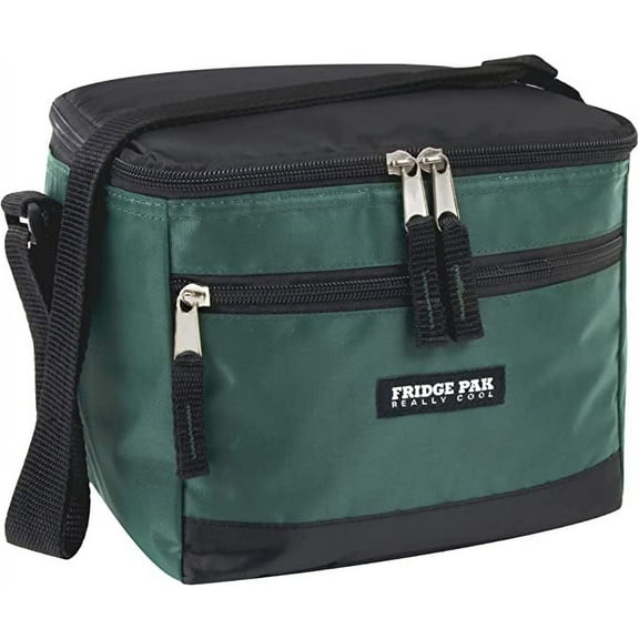 Fridge Pak, Unisex 6 Can Insulated Soft Cooler Bags, Lunch Bag, Waterproof Leak Proof Cooler Bags Insulated - Black on Green