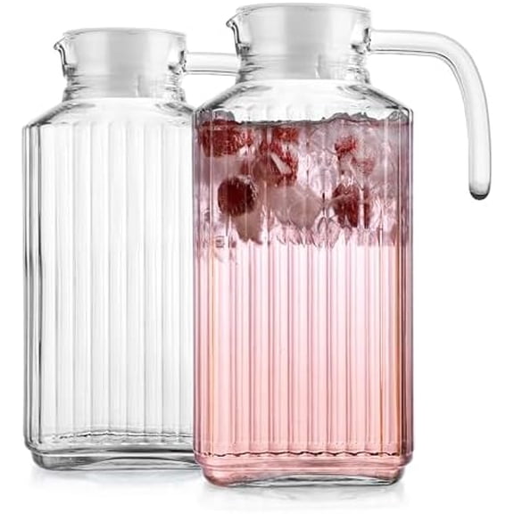 Fridge Pitcher Set of 2 60 OZ. Glass Water Pitcher with Lid ByPractical and Easy to use. Great for Lemonade, Iced Tea, Milk, Cocktails and more Beverages.$$Home Decor, Kitchen, & Other