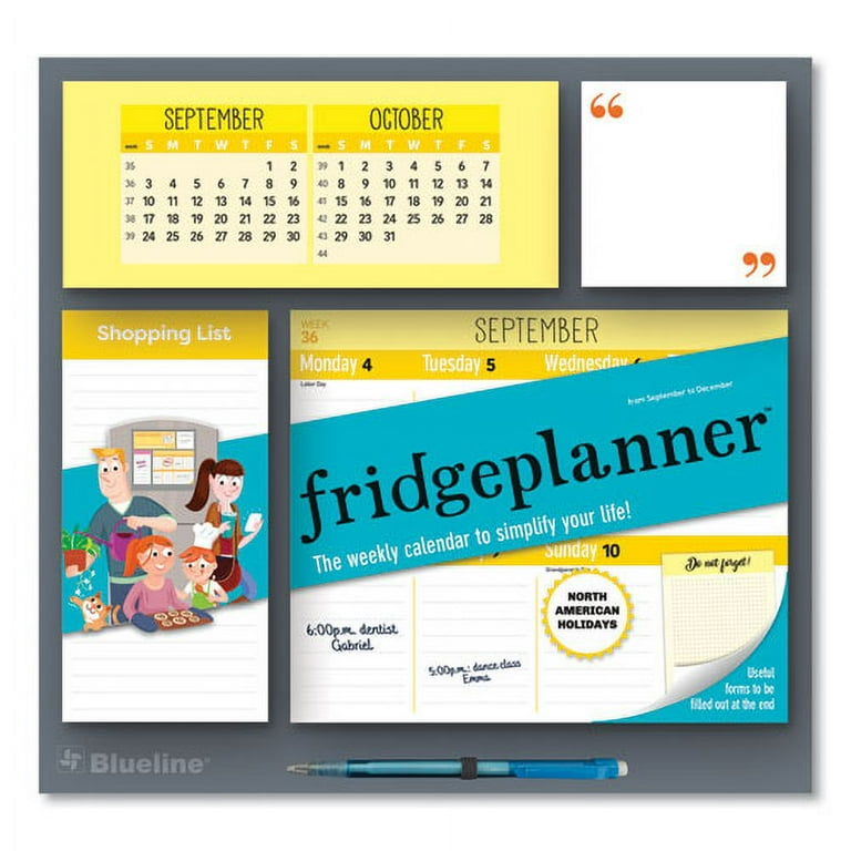 Fridge Planner Magnetized Weekly Calendar With Pads + Pencil, 12 X 12.5,  White/yellow Sheets, 16-month (sept-dec): 2024-2025