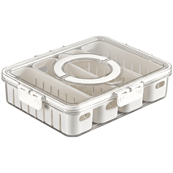 Fridge Snackle Box Container, Divided Serving Tray with 4 Compartments, Portable Snack Box with Drain Layer, Airtight Lids, 12.2 x 9.4 x 2.8 in for Kitchen, Picnics