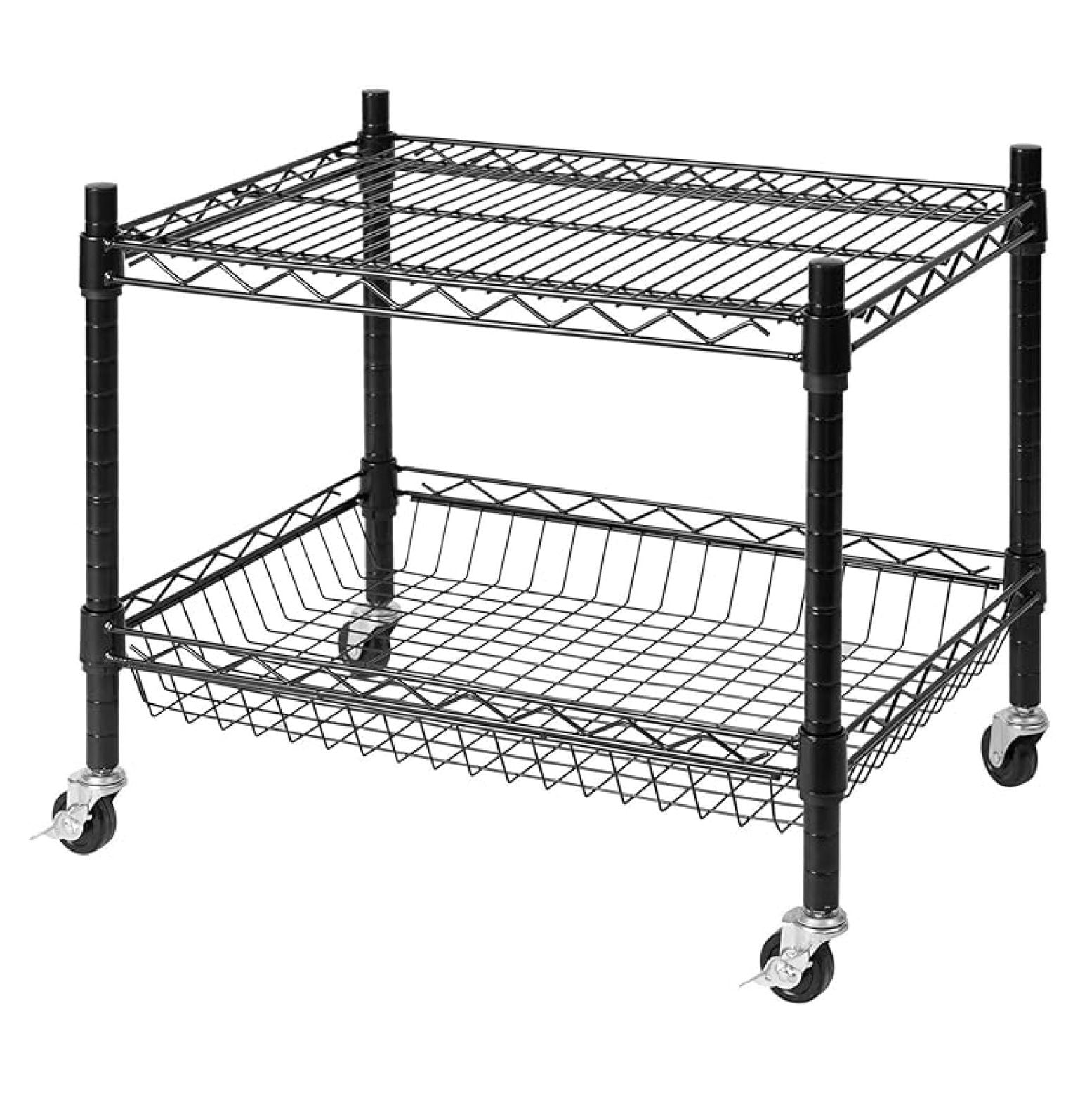 Fridge Stand for Compact Refrigerators - Black Epoxy Finish - Adjustable Wire Shelving - Rolling Mini Fridge Base - Kitchen Appliance Stand - 24x18x17 Inch