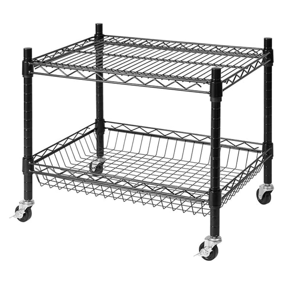 Fridge Stand for Compact Refrigerators - Black Epoxy Finish - Adjustable Wire Shelving - Rolling Mini Fridge Base - Kitchen Appliance Stand - 24x18x17 Inch