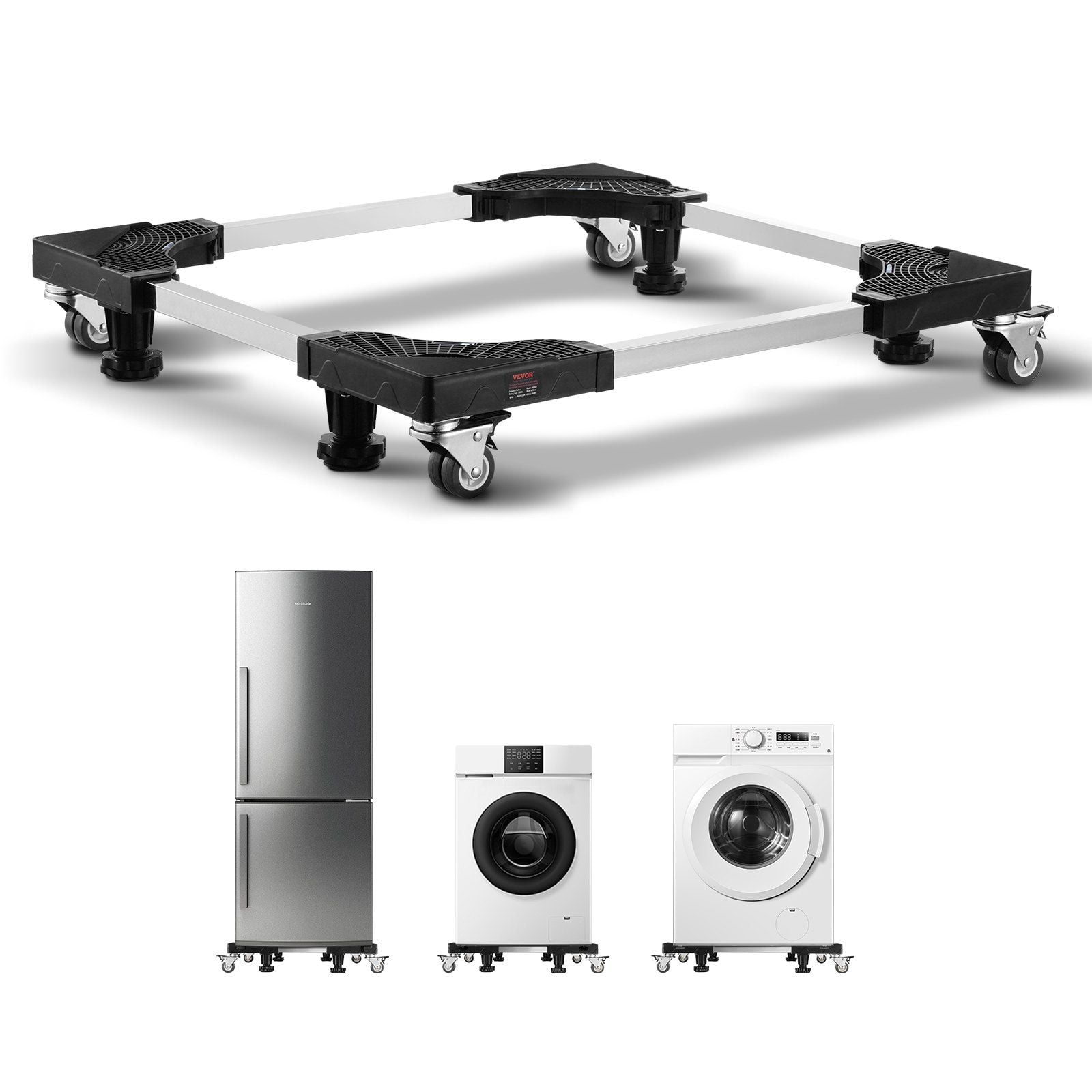 Fridge Stand Mobile Base 1100 lbs Load Capacity Washing Machine Stand with 8 Locking Twin Wheels and 4 Brakes 27.5 to 35.4 Inches Adjustable Furniture Dolly for Washer Refrigerator and Dryer