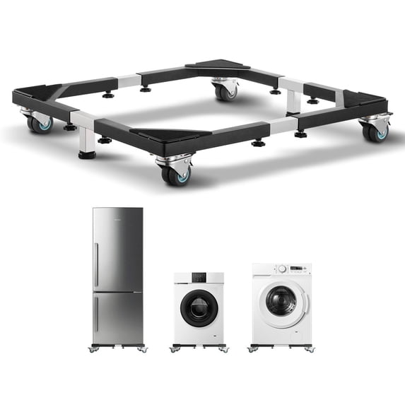 Fridge Stand Mobile Base 1200 lbs Load Capacity Washing Machine Stand with 8 Locking Twin Wheels and 4 Brakes 23 to 36.6 Inches Adjustable Furniture Dolly for Washer Refrigerator Dryer