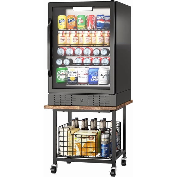 Fridge Stand with Storage, Small Refrigerator Stand with Wheels, Rolling Mini Fridge Cart-Max Load Heavy Microwave Printer Stand Utility Cart for Dorm, Apartment, Kitchen, Office