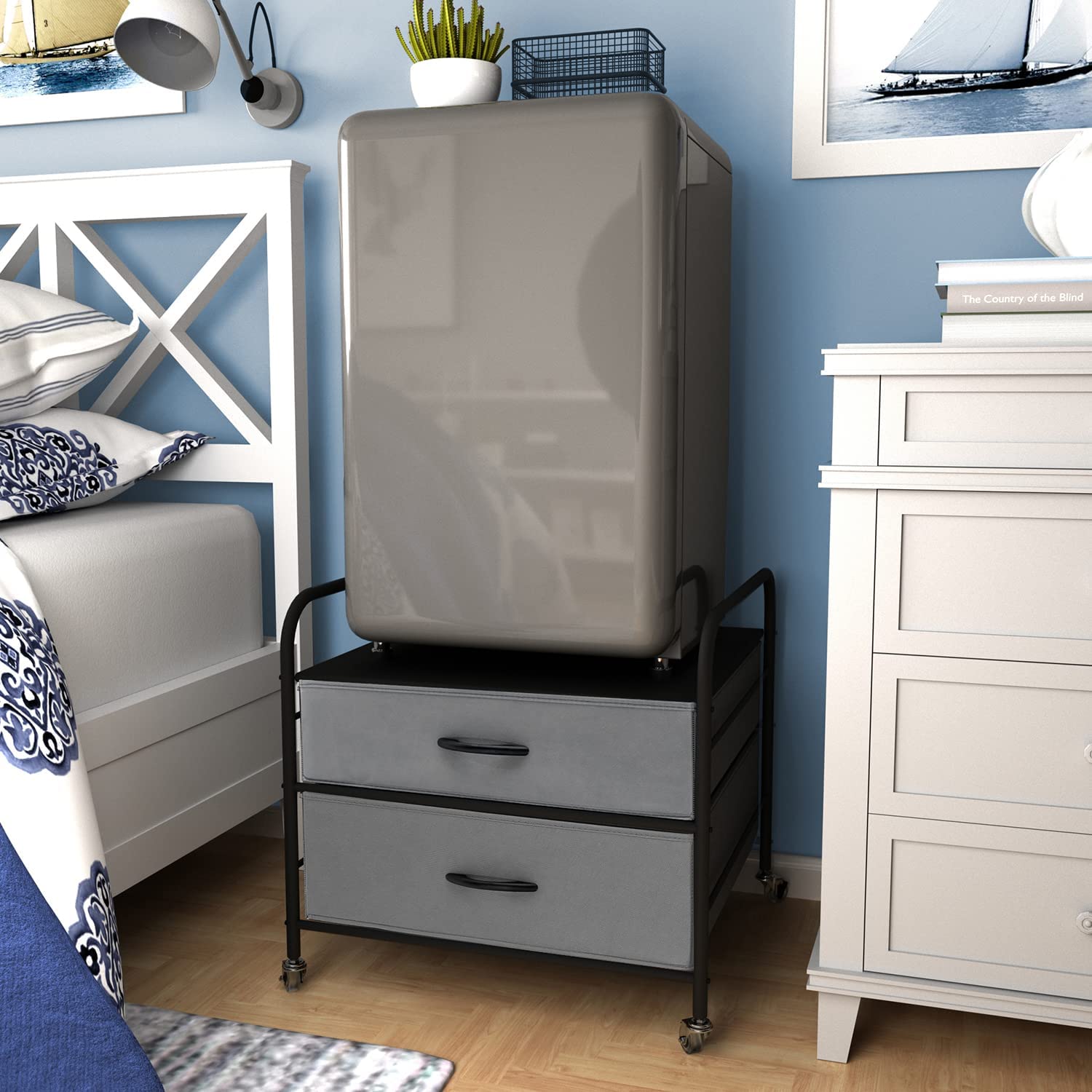 Fridge Stand with 2Tier Drawer Organization Rolling Cart for Mini