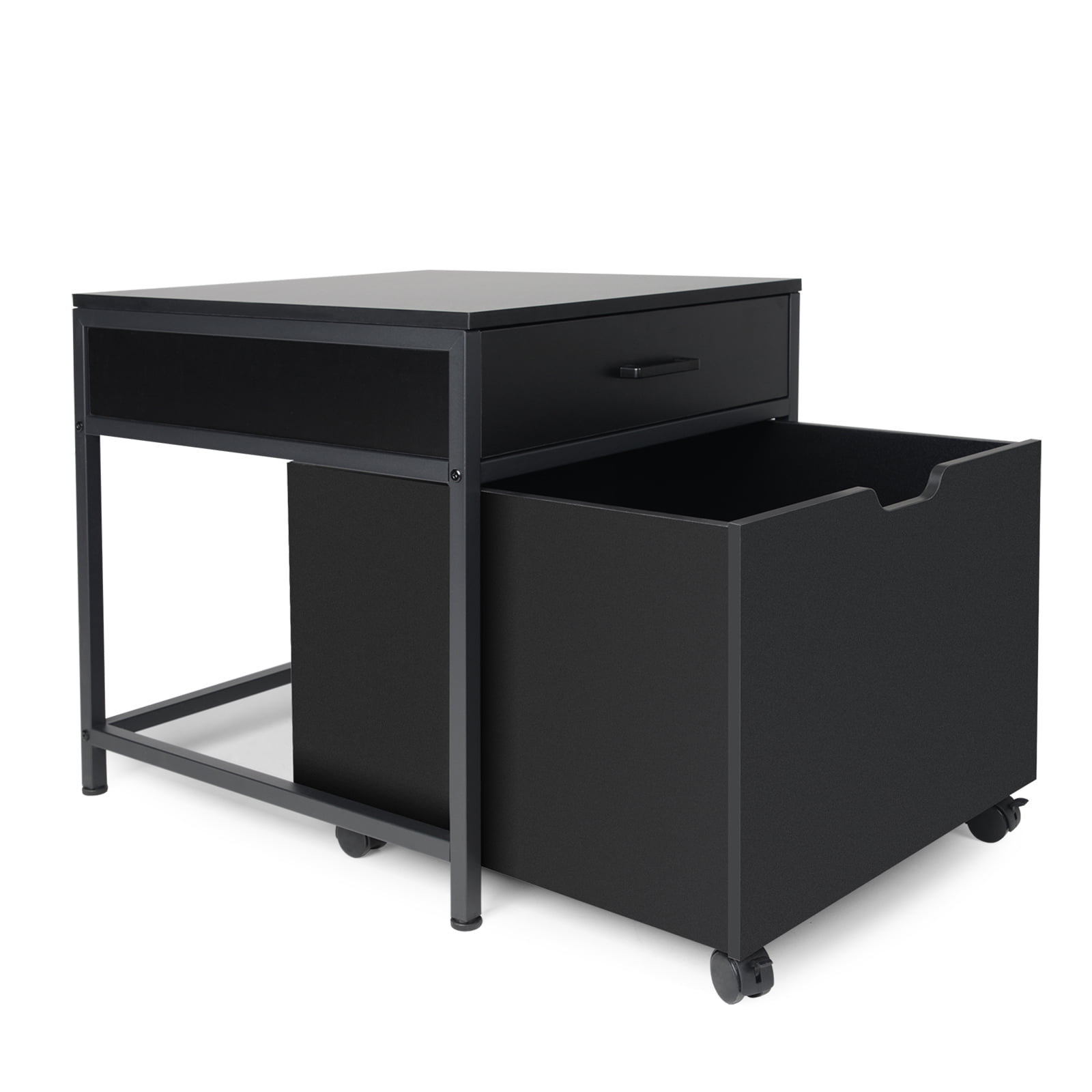 Fridge Stand with Storage and Drawer, Mini Fridge Table with Wheel, Mini Fridge Cabinet 220LBS Capacity for Office,Bedroom, Dormitory, Black