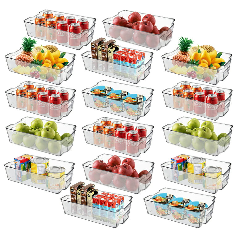 Set Of 16 Refrigerator Organizer Bins - Plastic Pantry Organization and  Storage Baskets - Stackable Food Fridge Organizers with Cutout Handles for  Freezer, Kitchen, Countertops, Cabinets 
