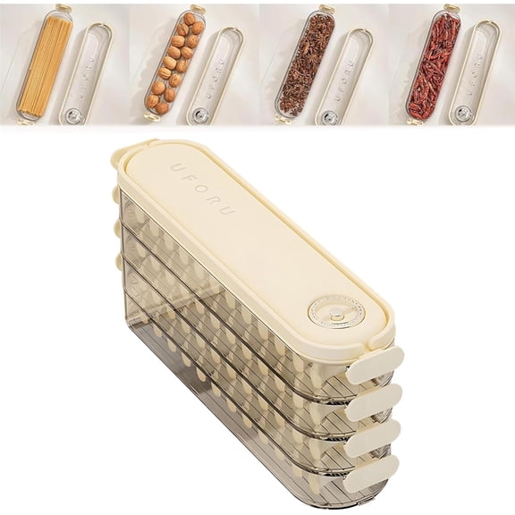 Fridge Storage Containers with Lids: Portable Multi Layer Quick Frozen Food Storage Container, Dumpling Box Stackable Storage with Lids, Anti Leak Clear Dumpling Container (White,4 layer)