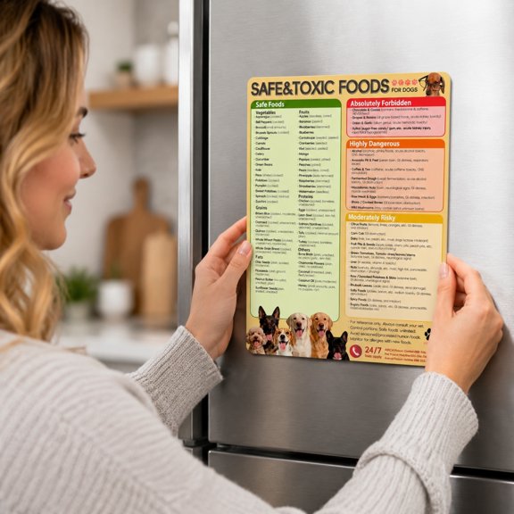 for Fridge, Toxic Foods for Dogs Chart, Safe Foods for Dogs, Pet Kitchen Decor, 11X8 Inch Vet Approved Dog Dietary Reference Fridge Display for Easy Quick Reference