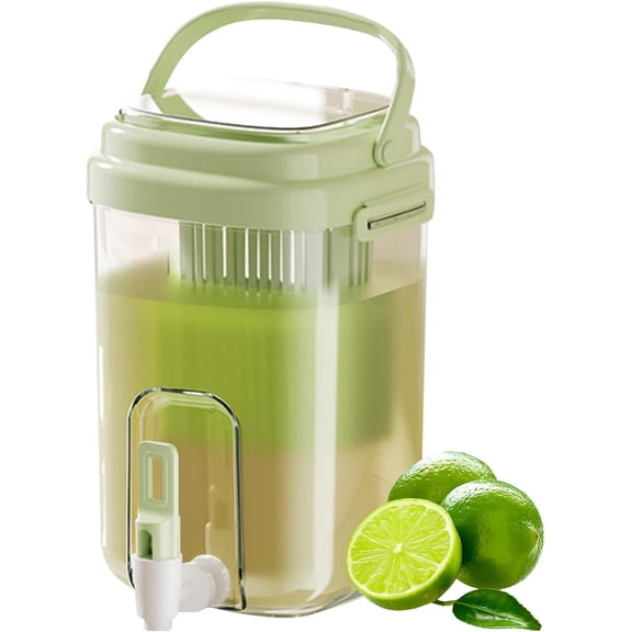 Fridge Water Pitcher with Spout & Fruit Infuser – 2L BPA-Free Cold Drink Dispenser with Handle for Juice, Tea, Lemon Water – Portable Jug for Camping, Picnic, Party (Green)