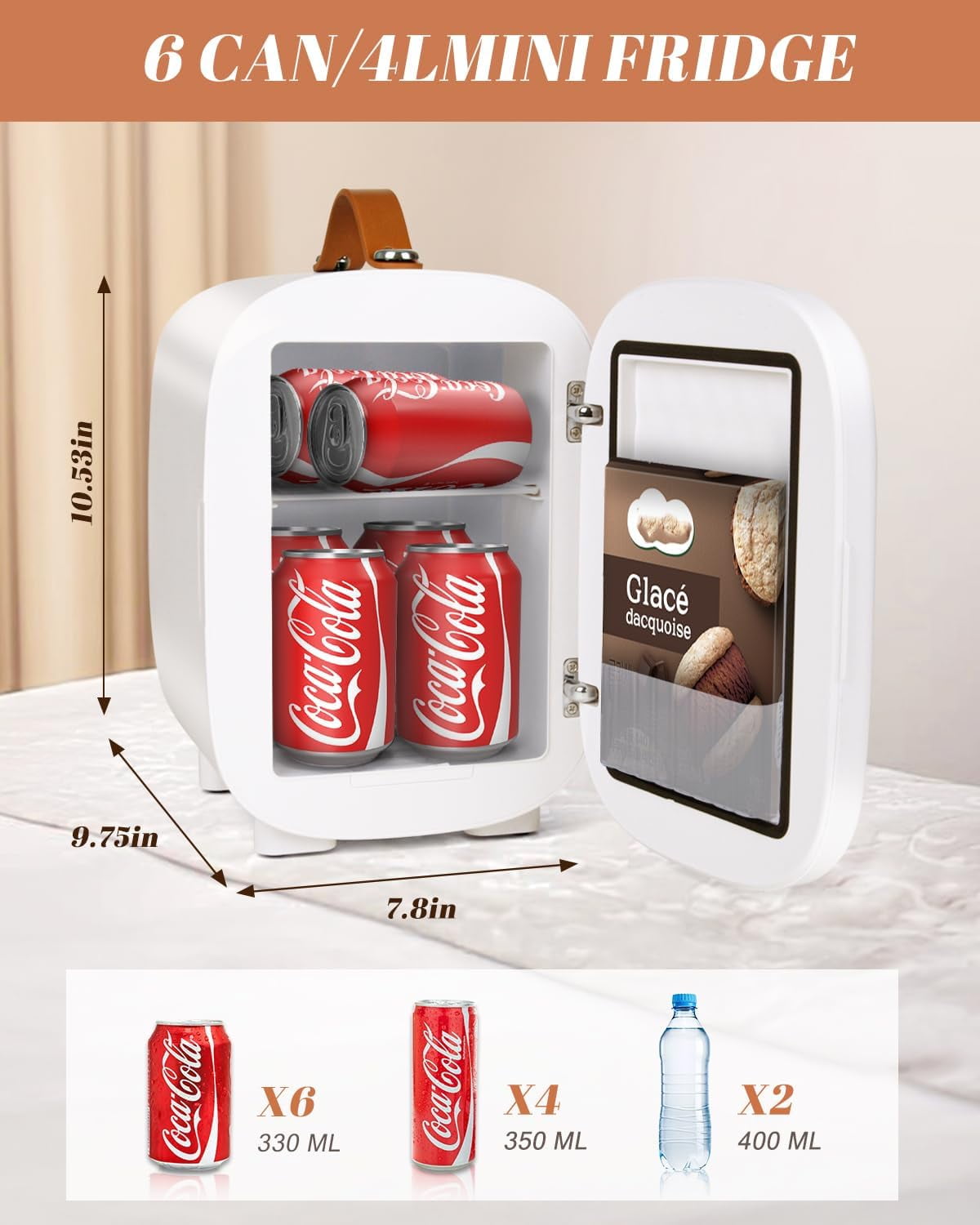 Fridge for Bedroom, 4 Liter Skincare Cooler with LED Mirror, Portable  Refrigerator for Drinks Makeup Dorm Office Car