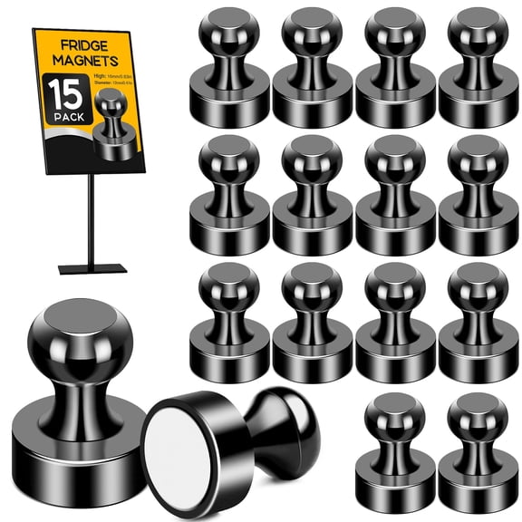 Fridge magnets, suitable for whiteboards, 15 strong magnets, black, neodymium magnet thumbtacks, suitable for offices, schools, classrooms, kitchens.