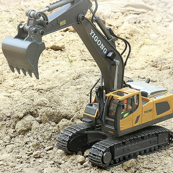 Fridja 1:20 Scale 11 Channel Alloy Remote Control Excavator with Realistic Sound Effects, 680° Rotation & LED Indicators, 2.4GHz RC Construction Vehicle Toy