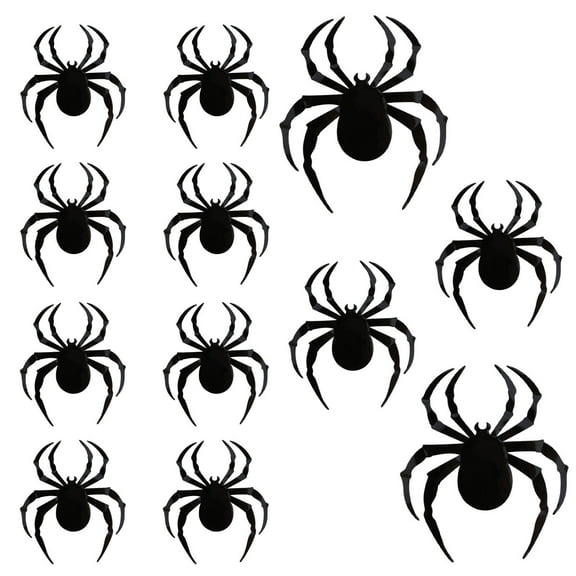 Fridja 12PC Halloween 3D Spider Decoration For Home Decor DIY Wall Decal Bathroom Indoor Hallowmas Party Supplies ,3 Different Sizes Realistic PVC Scary Black Sticker