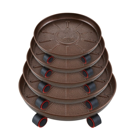 Fridja 13 inch Round Plant Stand with Universal Wheels, Heavy Duty for Indoor Outdoor, Large Rolling Dolly Planter Caddy on Casters to Carry Potted Flower Pot, Round Metal Tray NO Holes, Bronze