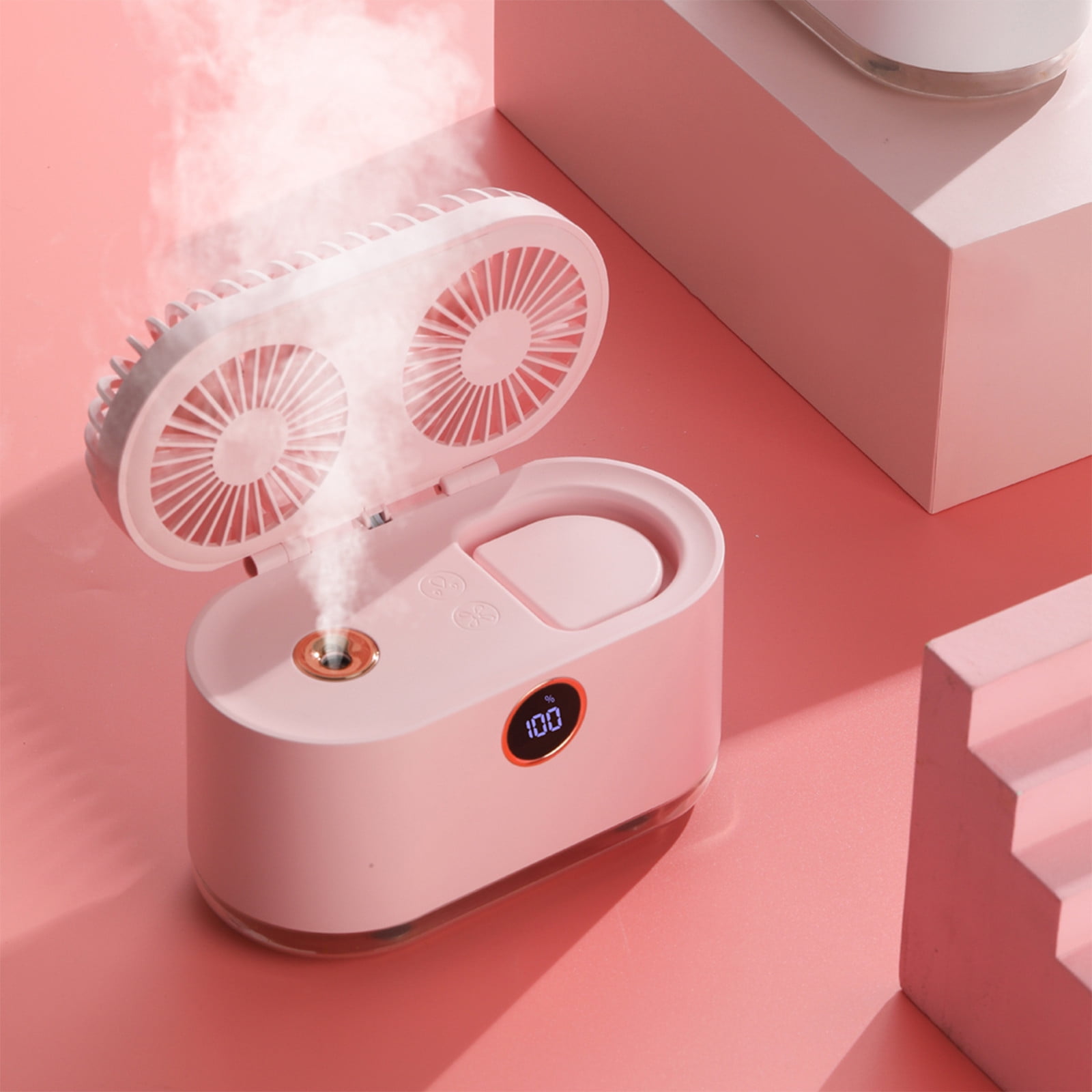 Fridja 2-in-1 Small Humidifier with Dual Fan, 2000mAh Desktop Humidifier, 400ml USB Rechargeable Battery Operated for Office Home Car Baby