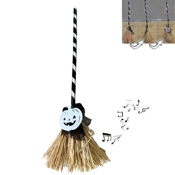 Fridja 31.4" Animated Witches Broom with Spooky Sounds & LED Lights, Dancing Magic Broomstick for Halloween Porch Decor, Indoor Outdoor Party Decorations